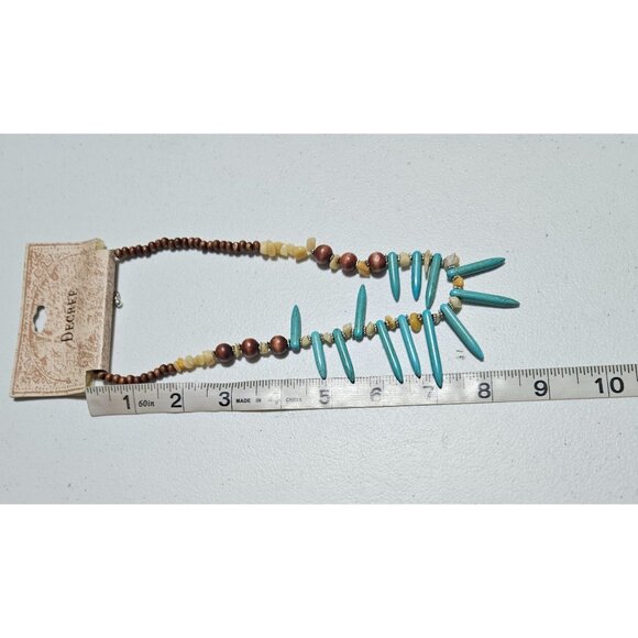 Decree Tribal Design Turquoise Brown Beaded Necklace Natural Stone Accents - Picture 6 of 7